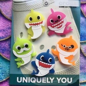 Crocs Handmade Jibbitz 5pc baby Shark family set Neon sharks shoe charms